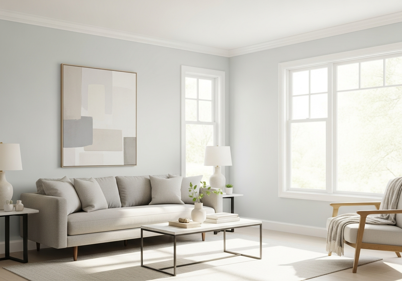 Bright and modern living room with freshly painted walls